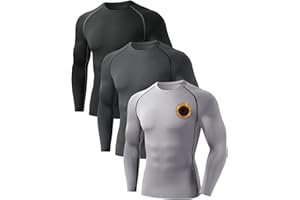 Orrfreer 3 Pack Men's Thermal Long Sleeve Top Fleece Lined Thermal Underwear Quick Dry Compression Base Layer for Football Running,Moisture Wicking Breathable Muscle Support
