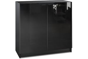 Vladon Sideboard Logan, Made in Germany, Kommode mit 2 Türen, Schwarz matt/Schwarz Hochglanz (82 x 78 x 37 cm)