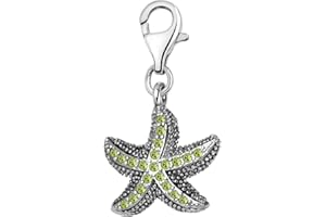 Quiges Charm con Cierre Plateado Estrella de Mar con Zirconia Verde Abalorios Joyería de Mujer
