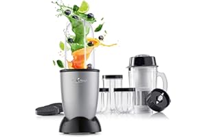 GOURMETmaxx Mr. Magic Blender | Smoothie Maker con confezione di accessori XXL | Frullatore da 18 pezzi | Frullatore con coperchi a tenuta stagna | Food Processor per frullati, smoothie, ecc.