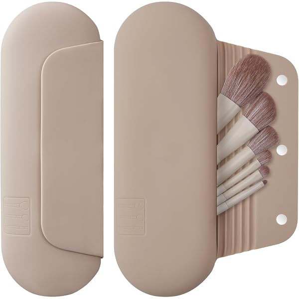 TUCANA Reise-Make-up-Pinselhalter Aus Silikon – Mit Magnetverschluss, Organisierte Aufbewahrung Unterwegs (Khaki)