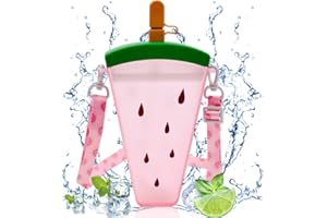 NESLOONP 320ml Cute Water Bottles with Straws,Watermelon Ice Cream Water Cups with Strap,Cute Juice Drinking Cup Perfect for Adult Children, Portable