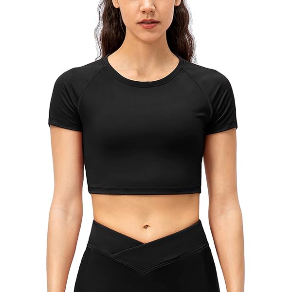 Top Sportivo Donna Corto - Maglietta Yoga Fitness Manica Corta, Modal E Poliestere