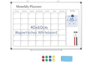 ‎DOLLAR BOSS DOLLAR BOSS Magnettafel Monatlich Kalender Whiteboard, 40 x 60cm Magnetische weiße Tafel für Wandaufhängung, 2 Stifte, 1 Stiftablage Radiergummi,