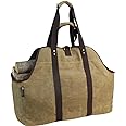 MYFIREPLACEDIRECT Waxed Canvas Log Carrier Tote Bag, Extra Large Durable Firewood Holder with Handles and Shoulder Strap, Heavy Duty Wood Carrying Bag for Fireplaces & Wood Stoves