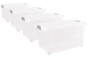 Unimet 4er Set Eurobox mit Deckel und Rollen 60 x 40 x 33 cm transparent Griffe Silber