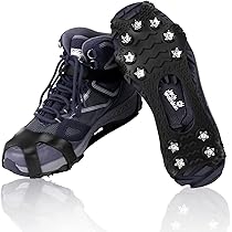Sportneer Crampons: IJskramponnen voor schoenen en laarzen met 28 spikes - antislip stretch schoeisel voor wandelen en sneeuwscheppen op ijs en sneeuw - lichtgewicht voor dames en heren