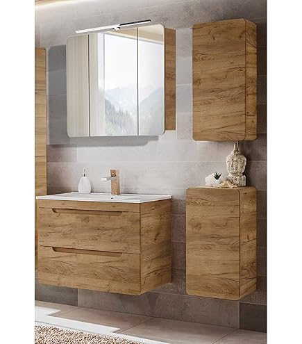 Meuble De Salle De Bain Avec Vasques Rondes BALEA Et Miroir Led STAM - 120cm - Meuble Avec Vasque à Poser/Meuble Avec Vasque à Poser Avec Miroir