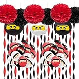 Streamer de papel crepe: un rollo es de 25 metros, con color rojo brillante y negro oscuro, puedes girar los arroyos juntos en espirales de color, o drapeados alrededor de muebles para personalizar tu estilo de fiesta.