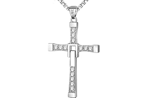 MOKEUM Collana croce in acciaio inox,Gioielli in acciaio al titanio medico,Riduzione 1:1 di Fast and Furious,Intarsiato con strass in zirconio, regalo per marito/famiglia/amico (confezione regalo), zirconia
