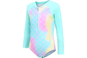 Aisyee Maillot de Bain Fille Manches Longues Rashguard Maillot de Bain pour Surf Natation Séchage Rapide 3-16 Ans