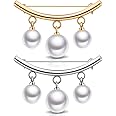 MAKINGTEC 2 Pieces Artificial Pearl Brooch Pins Anti-Exposure Neckline Safety Pins Faux Pearl Sweater Shawl Clips for Women Girls Wedding Party Decorations (Gold and Silver)