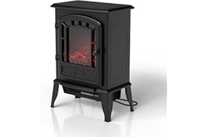 Juskys Camino elettrico 2000 W – Nero, caminetto autoportante con effetto fiamma, 2 livelli di calore, termostato e spegnimento di sicurezza per il soggiorno