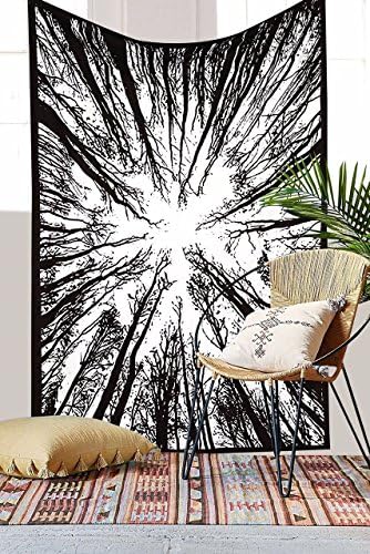 Traditional Mafia Exclusive Locust Forest, Tree of Life Tapestry, Wall Hanging, Black & White