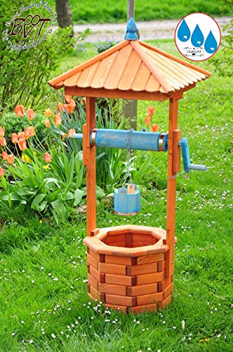 Brunnen aus Holz, Design-Mühle XXL, Gartenbrunnen-KLASSIK ca. 160-170 cm, einstöckig KLASSIK EXP160-dbl-OS DUNKELBLAU MIT Rolle & Eimer , voll funktionstüchtig,schöne Details, Metallkette Deko-Brunnen Outdoor, Brunnen mit Eimer und Rolle ohne Solar, Solarlicht, Beleuchtung, Innenbeleuchtung groß blau mittelblau dunkelblau königsblau himmelblau Brunnenrolle - Leisten blauer Korpus unten, für Innen- und Außenbereich, wunderschöne Gartenzierde