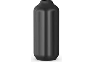 VZMIZA Ribbed Black Ceramic Vase, Decorative Flower Vase for Pampas Grass, Small Vase for Home Living Room, Black Vases Home Decor, Boho Vase, Table Dining Vase (Black, Medium)