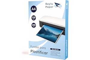 RAYLU PAPER - Pack de 100 fundas para plastificar, transparentes, acabado brillante, láminas térmicas para plastificar, fundas para plastificadora, láminas de plástico (125 micras, A4)