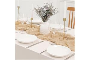 Bieiyhe - Camino de mesa (90x300 cm, tejido arrugado gasa, rústico, cocina, beige)