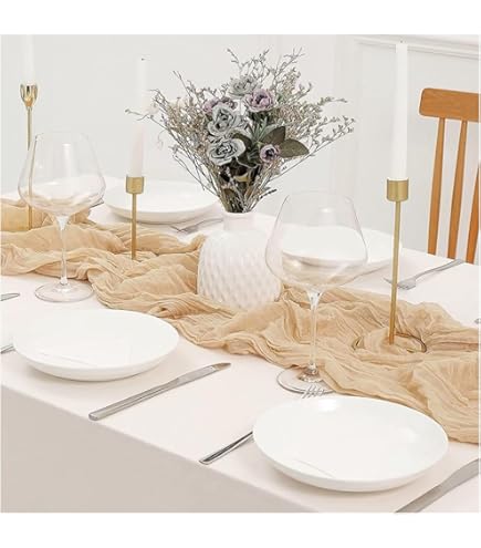 Runner Da Tavola In Chiffon Champagne - 70x300cm | Per Matrimoni, Feste E Baby Shower | Con Nastro - Foto 11