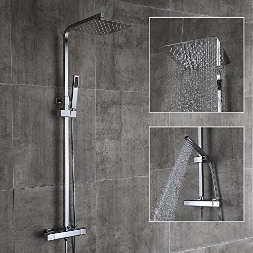 Homelody inkl. Thermostat Duschset Chrom eckig Duschsystem Duscharmatur Überkopfbrause Regendusche Handbrause Regenbrause mit Duschpaneel - 5