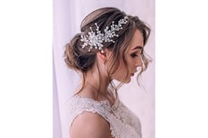 ‎EDARY Edary Braut Kristall Hochzeit Haar Rebe Silber Stirnband Perle Hochzeit Haarschmuck Braut Kopfschmuck für Frauen und Mädchen