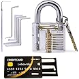 Loboo Idea Transparent Practice Training Padlock with 10-Pieces Locksmith Lock Pick Tools Includs 5 Piece Locksmith Lock Picking Tension Wrench Tool Set with Credit Card Lock Picking Tool Kit