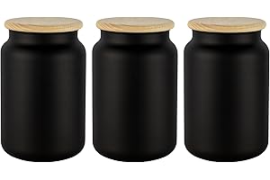 TREND FOR HOME Set di 3 Barattoli Vetro con Coperchio di Legno 970 ml Contenitori Ermetici per Alimenti Barattoli Sale Zucchero Caffè Pasta Spezie Barattolo Caffe | Eco Storage | Nero Opaco
