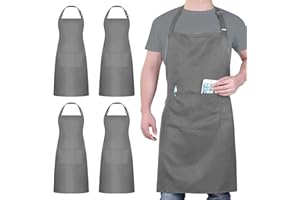 ATOPO 4 Pezzi Cuoco Grembiule, Nero Grembiule Impermeabile con 2 Tasche, Grembiule Cucina Regolabile, Grembiule da Uomo e Donna Adatto per Barbecue Ristorante Caffetteria…
