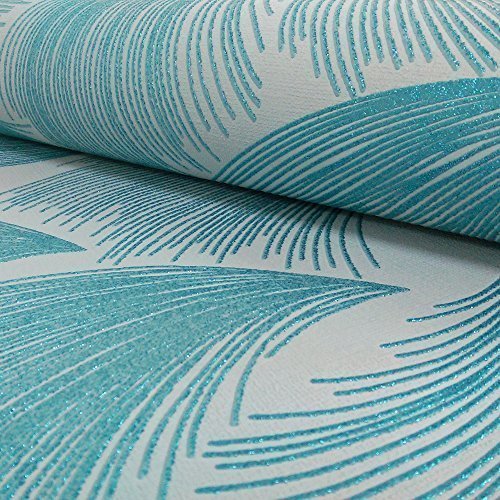 Rasch Gatsby Lüfter Muster Feder Glitzer Motiv Texturierte Vinyltapete - Türkis 319729