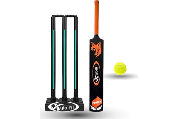 Xylofit Heavy Duty Plastic Premium Cricket Kit Set Lightweight Full Size Hard Plastic Bat Premium Cricket Wicket Set l 3 Stumps + 2 Bails + 1 Stand Set, 1 Ball