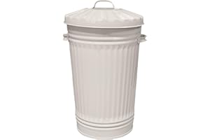 KETOPLASTICS CREAM Galvanised Retro Slim Metal Bin - Kitchen Rubbish Waste Dustbin Storage - 45L