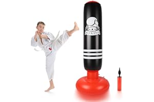 Dripex Sac de Boxe Gonflable 160cm Sac de Frappe Boxe sur Pied Punching Ball Gonflable pour Enfant Adulte Fitness Boxe Karaté MMA