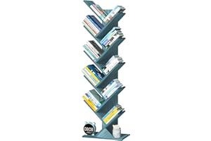 LELELINKY libreria a forma di albero, scaffale verticale a 10 livelli per libri/CD/riviste, libreria DVD in legno, per soggiorno, camera da letto e ufficio, blu