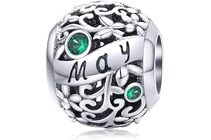 YASHUO Breloque en argent sterling 925 véritable avec pierre de naissance pour bracelet Pandora, anniversaire de mariage, fête des mères, Cristal