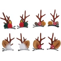 4 Weihnachts-Haarspangen Set - Mit Geweih, Weihnachtsmann, Tannenzapfen & Pelzball Für Frauen/Mädchen