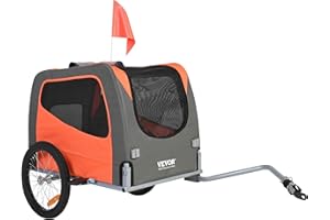 VEVOR Remorque de Vélo Chien Pliable Charge 30 kg Porte Animaux de Compagnie de Vélo Cadre Facile à Plier avec Roues à Dégagement Rapide, Coupleur de Vélo Universel, Réflecteurs, Drapeau, Orange/Gris