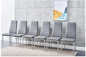 Panana Set of 6 Modern Dining Chairs Kitchen Chair Leather with Solid Metal Legs (6Chair, Grey)