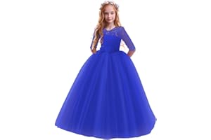 IBTOM CASTLE Fille Robe de Mariage Longue Robe de Demoiselle d'Honneur Multi-couches Tutu Princesse en Dentelle Florale Costume Habillée de Cérémonie Baptême Fête Anniversaire Soirée Cocktail pour Enfants 3-12 Ans