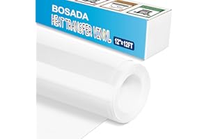 BOSADA White Heat Transfer Vinyl,12"x12FT Iron on Vinyl,White Htv Vinyl for T-Shirts,Pillow,Shoes,Bags and Hats(White)
