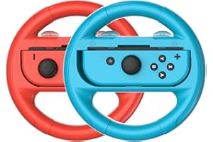 RREAKA Switch Steering Wheels for Nintendo Switch & OLED Console for JoyCons, Racing Wheels for Mario Kart 8 Deluxe Mariokart Switch Steering Wheel for Joycon Controller Accessories Red Blue