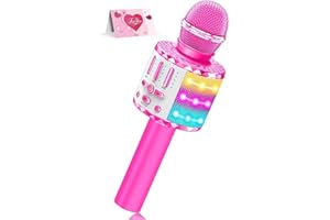 Avaxtt Micrófono Karaoke para Niños, Micrófono Infantil con Efectos Vocales y Luces LED, Niñas y Niños de 3-15 Años, Fiestas y Diversión en Familia