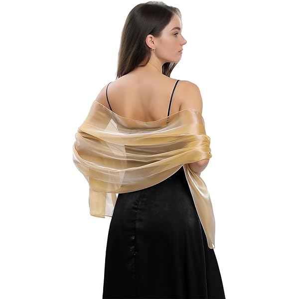 Sciarpa Stola In Chiffon E Raso Per Donna: Scialle Elegante E Leggero Per Sposa, Damigelle, Cerimonie E Matrimoni, Tinta Unita Con Rifiniture A Mano, Multifunzione - 2