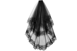 BZKSER 1pcs Velo de Boda de Encaje Negro- Velo de Novia gótico de 2 Niveles, Velo de Fiesta de Halloween con Peine, Accesorios de Cosplay para Mujeres y niñas
