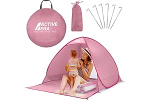 ACTIVE ERA Namiot Plażowy Pop-Up, Samorozkładający, 2 3 Osobowy, Ogrodowy Dla Dzieci Na Plażę Dorosłych, Kempingowy Rozkładany Lekki Przeciwsłoneczny UPF 50+, z Moskitierą, Osłona przed Promieniowaniem, Różowy
