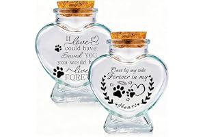PRESSINART 2 st 2 stilar husdjur päls minnessak flaska 6 x 6,5 cm hund minnesburk med korkpropp tass tryck hjärtmönster glas