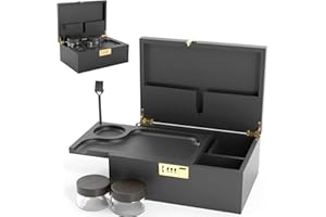 UKGLASS Large Bamboo Wooden Stash Box with combination Lock, Rolling Tray and Glass Storage Jars - Wood Storage Rolling Set with Lock and Smoking Accessories Kit (Black Wooden Stash Box)