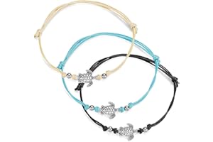 LINJINDE 3 Stück Boho Stoff Leder Schildkröte Fußkettchen set für Frauen Kinder Mädchen,Verstellbar Zart Textil Turtle Damen Fußkette Lederband Knöchel Fußband Kette Geschenk für BFF Freundschaft Geburtstag