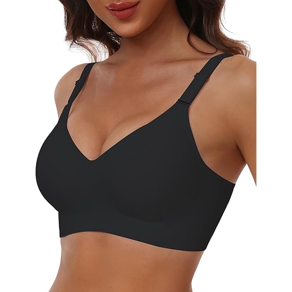 WOWENY Naadloze beha dames zonder beugel push-up T-shirt beha gevoerd beugelloze hold V-hals golvende bralette comfortabele bustier zachte klassieke beha, zwart, L