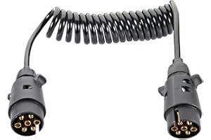 AHMistool 3M 7-Pin Spiral Trailer Cable, Gray, Suitable for Car, Truck, Trailer, RV, European Standard, 3.0m Extension Cable