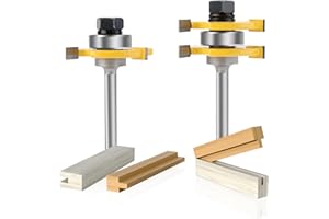 GENERIC Yueqing Zhongji Tongue and Groove Router Bit Set of 2 Pieces 1/4 Inch Shank-6.35MM Shank 3 Teeth Adjustable T Shape Wood Milling Cutter 1/2Inch Cutting Depth 3/4Inch Woodworking Tools